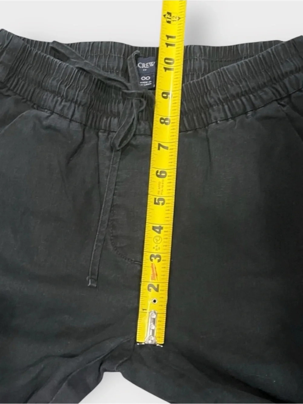 J.Crew Black Linen Blend Pull-On Tie Waist Pants 00 Elastic Waist Tapered Cuffed